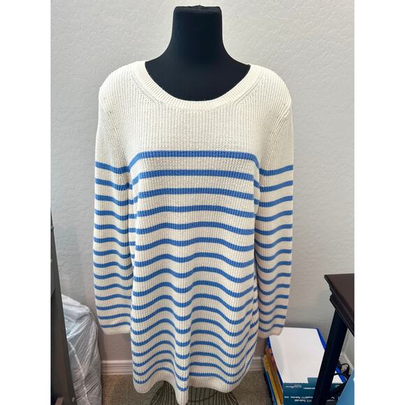 TALBOTS | Nautical Striped Cream Sweater with Back Bow & Contrast Panel | 1X - Picture 3 of 8